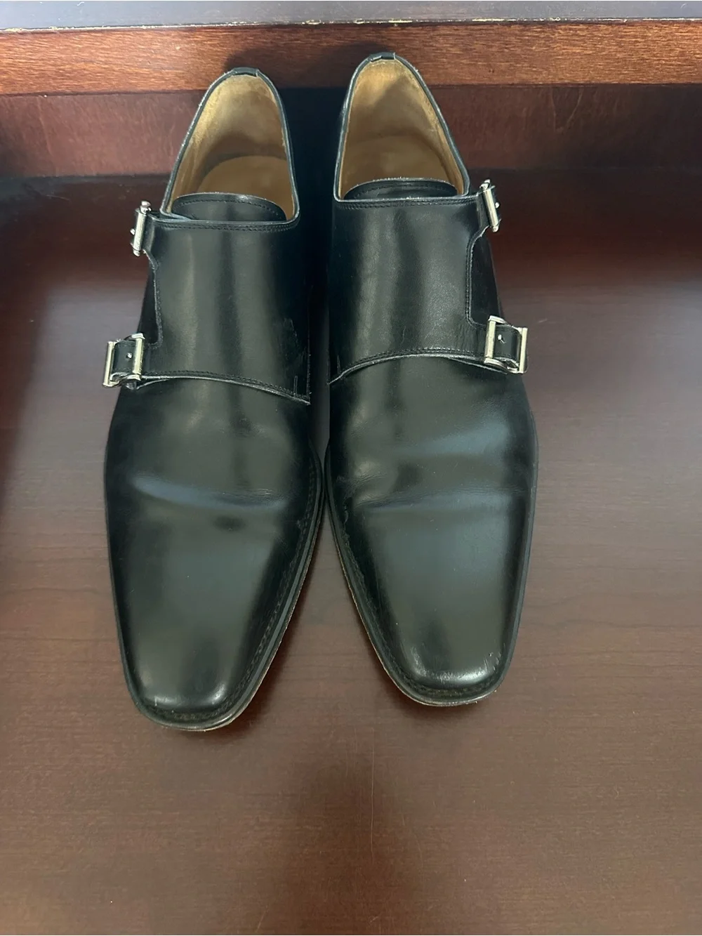 Magnanni Black Leather Double Monk Strap Dress Shoes